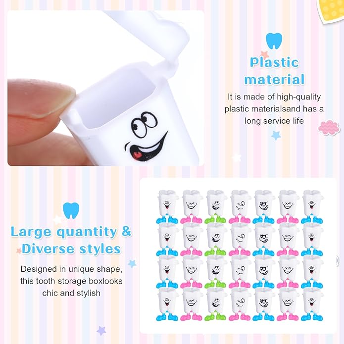 Yaomiao 30 Pcs Teeth Storage Box Lovely Baby Milk Tooth Organizer Container Teeth Saver Save Box with Expression Case Gift for Kids Child Keepsake Children