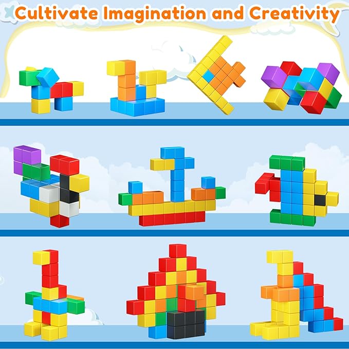 Magnetic Blocks,32PCS Magnetic Building Blocks for Toddlers Age 3-5 Magnet Cubes Toys STEM Educational Sensory Montessori Toys 1-3 Christmas Birthday Gifts for Kids Ages 3 4 5 6 Year Old Boys Girls