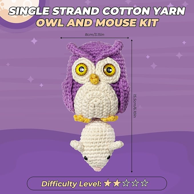 MOREJMTT Crochet Kit for Beginners Animal,Crochet Animal Kits,Crocheting Kit for Starters,Learn to Crochet with Step-by-Step Video Tutorials,Beginner Crochet Kits for Adults(owl)