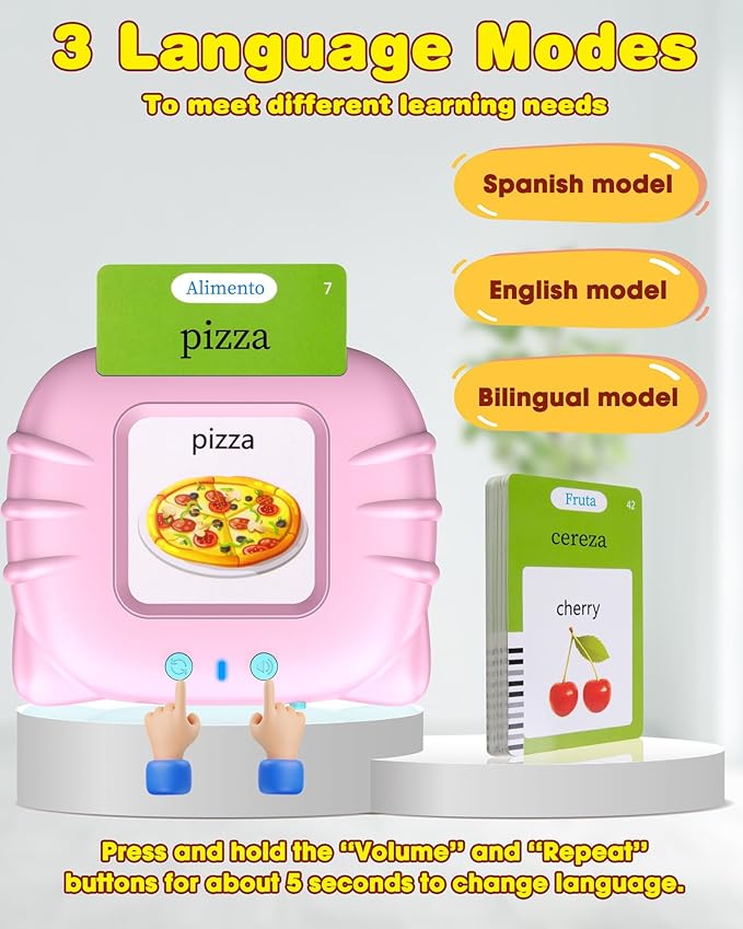 510 Words Spanish Flash Cards for Kids, Autism Toys for Toddlers, Speech Therapy Toys, Educational Learning Flash Cards for Boys and Girls Pink(Spanish/English/Bilingual)