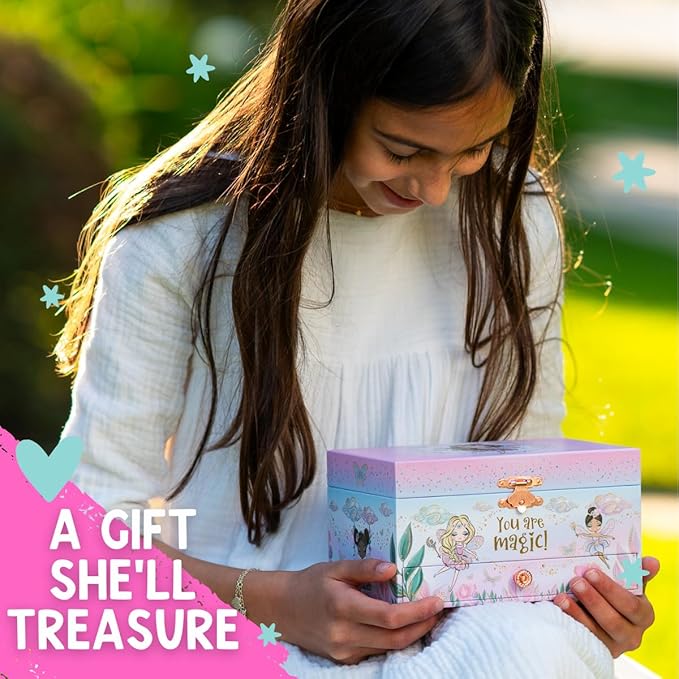Musical Fairy Jewelry Box for Girls - Kids Music Box with Spinning Fairy and Mirror, Princess Gifts for Little Girls, Jewelry Boxes, Childrens Birthday Gift - Ages 3-10, Pink