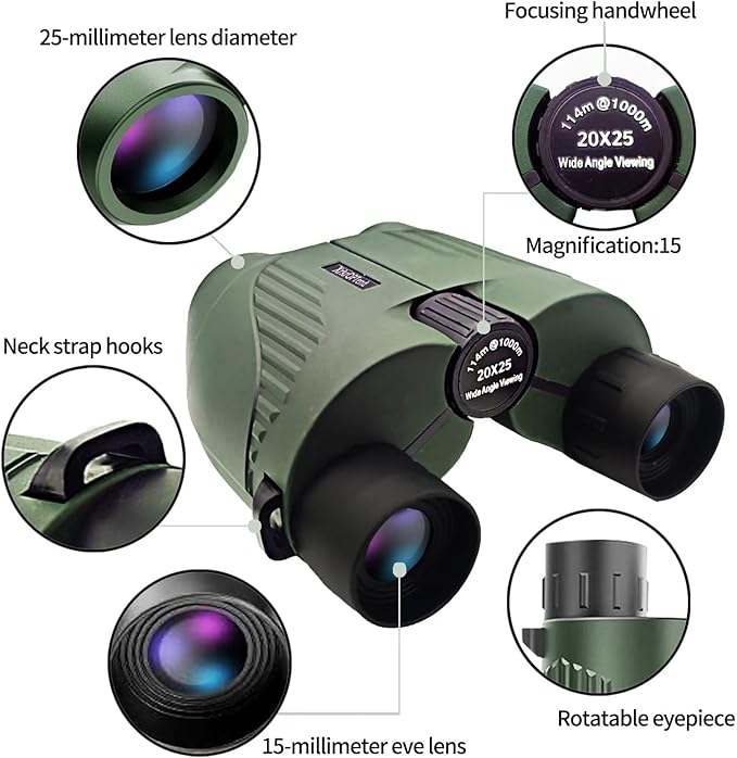 20x25 Compact Binoculars with Strap for Kids and Adults, Sharp Clear, Mini Low Weight Binoculars for Bird Watching,Hiking Outdoor, Cruise Ship,Concert