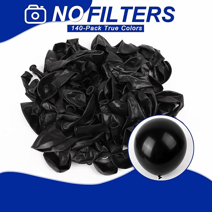 140pcs Black Round Balloons Different Sizes 18 12 10 5 Inch Latex Balloons for Arch Decoration Party Balloon Kit for Graduation Birthday Party Wedding Balloon Baby Shower Decoration