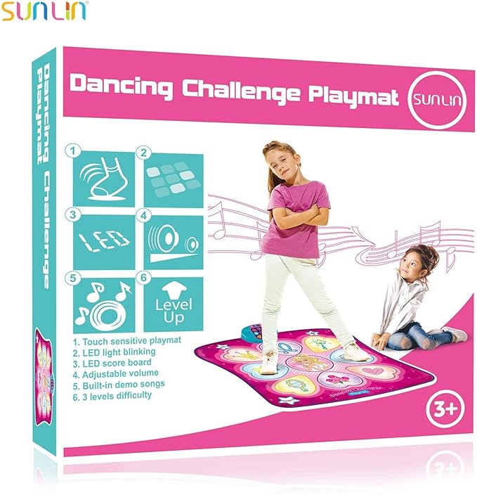 SUNLIN Dance Mixer Rhythm Step Play Mat - Dance Game Toy Pad with LED Lights, Gift for Kids Girls Boys, Adjustable Volume, Built-in Music, 3 Challenge Levels (3-12 Years Old), Pink