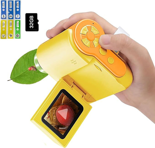 Portable Labsters Microscope - 1000X Telescope & SD Card Photo & Video Microscope for Kids 3+
