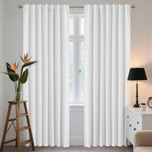 Joydeco 84 Inch 60% Blackout White Curtains 2 Panels, Elegant Semi Sheer Curtains for Bedroom, Thermal Insulated Black Out Drapes for Living Room, Rod Pocket Back Tab Drapes(W52 x L84 Inch,Pure White)