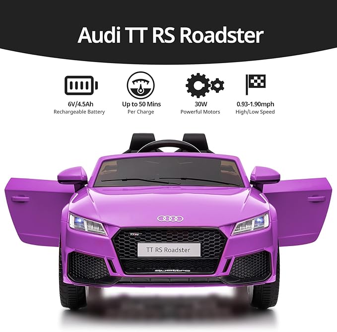 Electric Car for Kids, Licensed Audi 6V Kids Ride on Car Toy for Toddlers with Remote, Bluetooth - Purple