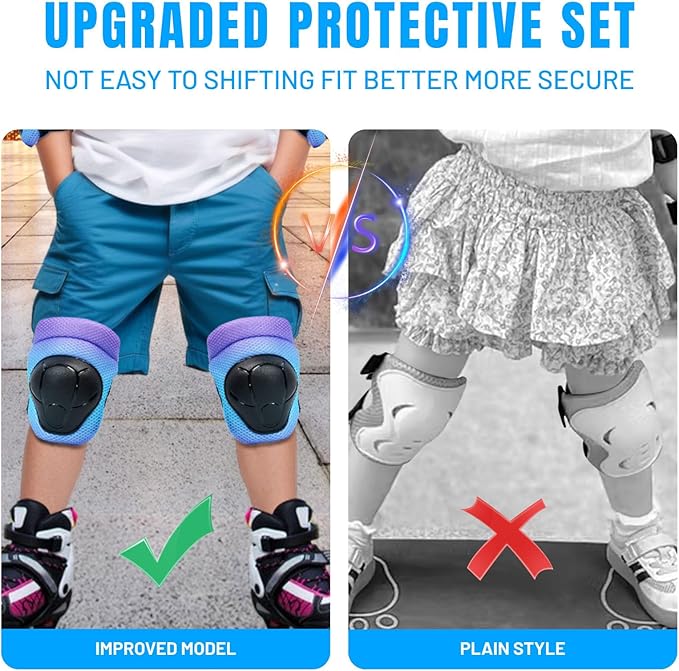 Knee Pads Elbow Pads Wrist Guards Set for Kids,Upgraded Protective Gear for Toddle 4-12 Boys or Girls Children Roller Skating Scooter Skateboarding Bike Roller Blade