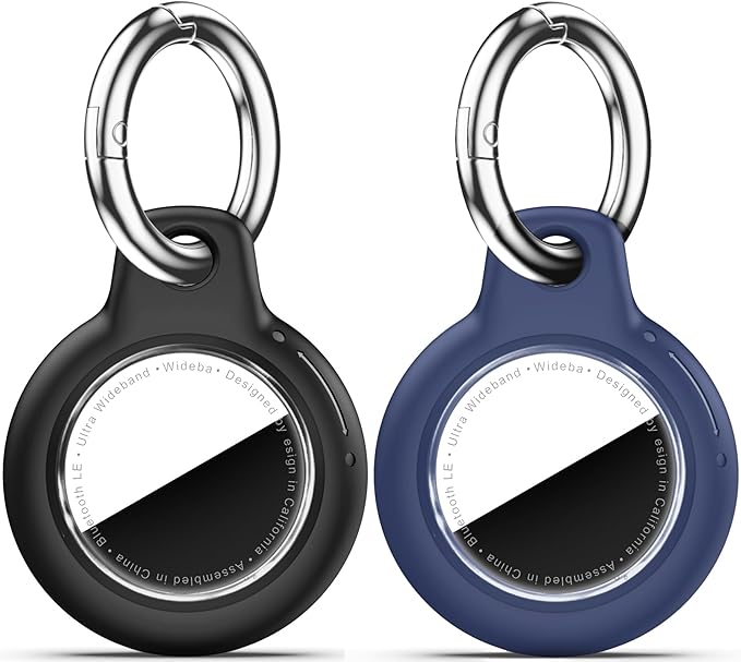 Upgrade Waterproof 2 Pack Airtags Holder with Apple Airtags Keychain, Hard PC Air Tag Case, Anti-Scratch & Shock Air tag Holder, Men's Women's Keyrings & Keychains-Black+Navy Blue