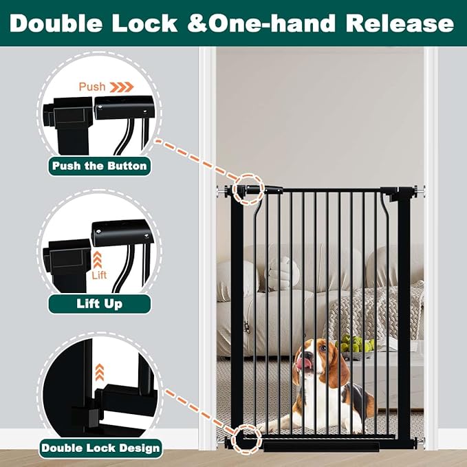 Fairy Baby 40.5" Extra Tall Baby Gate, 72.3"-76.7" Extra Wide Large Dog Pet Gate Indoor, Long Safety Child Gate for Stairs No Drill, Metal Auto Close Puppy Gate for House Doorway Walk Through, Black