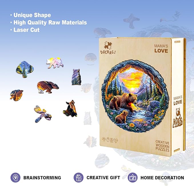 Wooden Puzzles for Adults and Kids - Bear Family Wooden Jigsaw Puzzle - Unique Animal Shaped Wood Puzzles Adult - Creative Birthday Gift Family Game100pcs