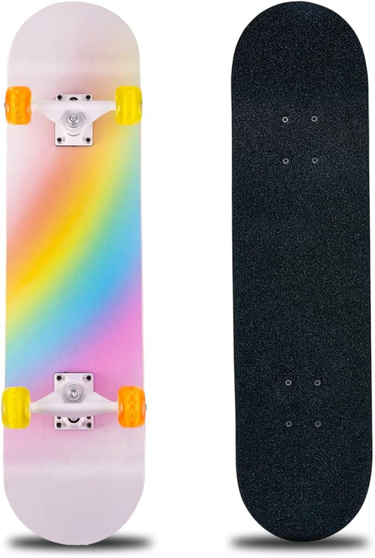 Skateboard,31 x 8 Inch Complete Skateboard, 8-Layer Maple Wood Deck Double Kick Standard Skateboards for Kids, Teens, Adult, Beginner