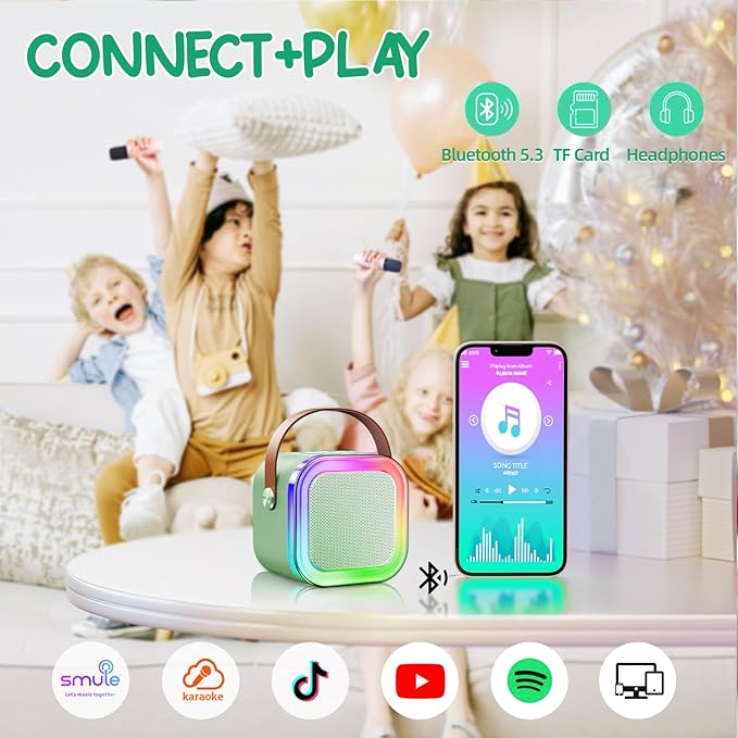 Kinglucky Mini Karaoke Machine for Kids, 2025 TOP Birthday Gifts Ideas for 3-12 Year Old Girls, Christmas Party Gifts Kids' Personal Video Players Accessories with 2 Wireless Microphones - Green