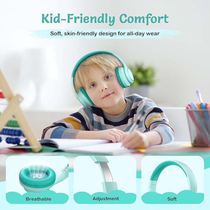Active Noise Cancelling Headphones for Kids, 60H Playtime, Wireless Bluetooth Over-Ear Headset Built-in Microphone for Home/School/Travel/Party - Includes Portable Case
