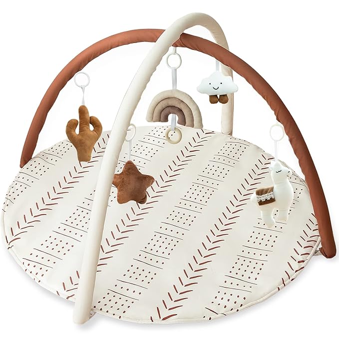 Razee Baby Gym Mat Infant Activity Gym Mudcloth Baby Activity Center with Play Mat with 5 Toys for Babies as Shower Use