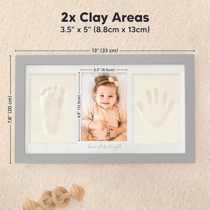 Baby Hand and Footprint Kit - Clay Handprint Keepsake Frame, Newborn Nursery Picture Frame, Personalized New Mom Gifts for Baby Shower & Registry (Cloud Gray)