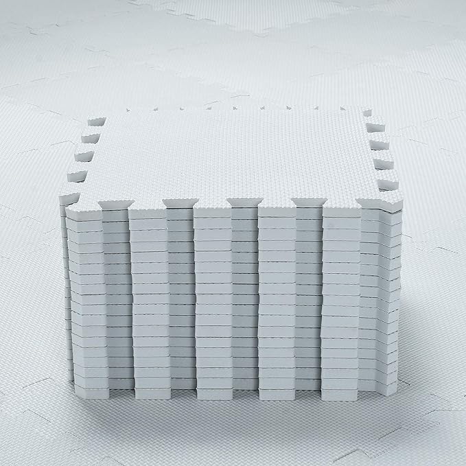 qqpp EVA Rubber 18 Tiles Interlocking Puzzle Foam Floor Mats - Baby Play Mat for Playing | Exercise Mat for Home Workout. White. QC-Ab18N