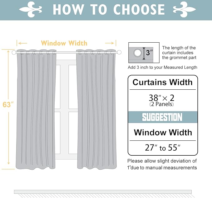 ChrisDowa 100% Blackout Curtains 63 inch Long for Bedroom with Black Liner, 2 Thick Layers Total Blackout Thermal Insulated Grommet Window Curtains 2 Panels Set (Stone Blue, 38 x 63 Inch)