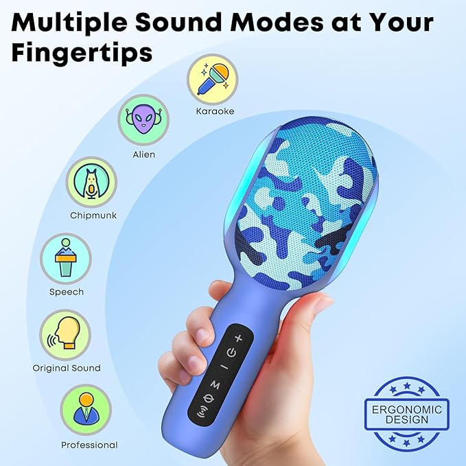 StageSound Karaoke Microphone, Wireless Bluetooth Microphone with Dynamic LED Lights, 5-in-1 Portable Handheld Mic Speaker Machine for Singing Home Party Toys Birthday Gift for Kids Adults Boys Girls