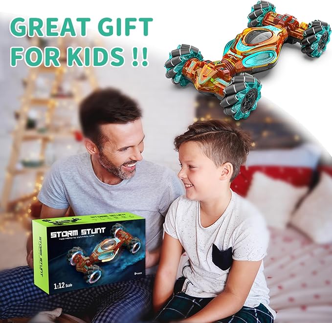 RC Car Gesture Hand Gesture Sensing RC Stunt Double-Side Flip 360° All-Round Rotation Drift Twist Car with Light Music for Boys Kids Birthday Xmas Gift