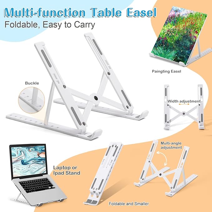 koseibal Acrylic Art Set with 24 Acrylic Paints, 8 DIY Wooden Stencils 5 Canvas Panels 8 Brushes, Table Easel, Etc, Painting Supplies Kit for Kids Students Artists and Beginner.