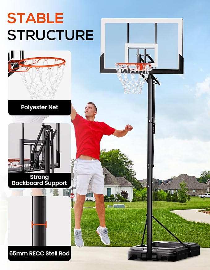 Mayfire Kids Basketball Hoop Adjustable Height 4-8.5 FT, Portable Basketball Goal System with 33'' Shatterproof Backboard for Kids Youth Teens in Driveway, Backyard, Outdoor Play