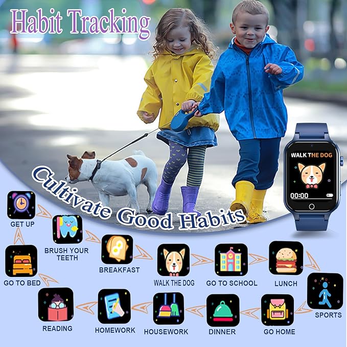 Goodatech Smart Watch for Kids 4-12 Years Boys Girls, 26 Puzzle Games,Camera,Video Music Player,Pedometer,Flashlight,Alarm Clock, Learning Education Toys Gifts (Blue)
