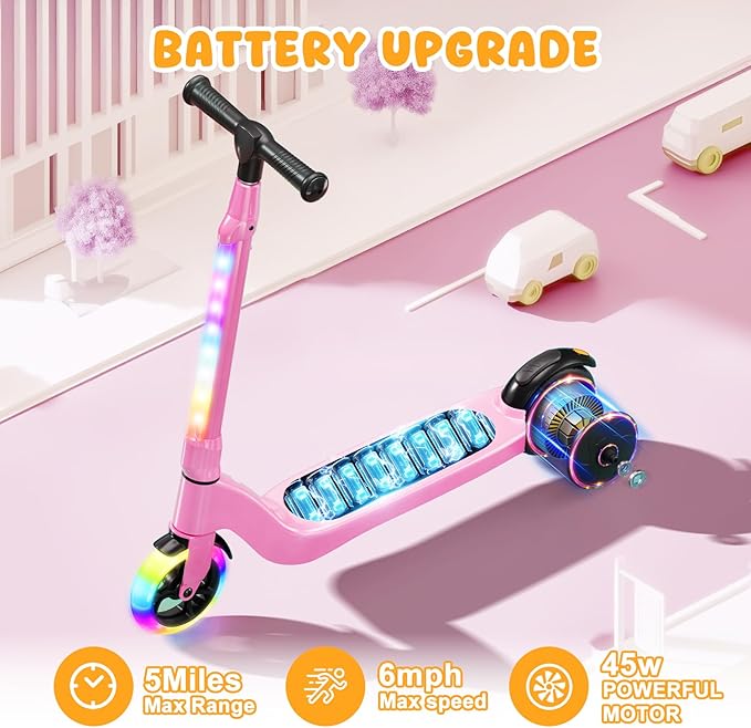 CBD Electric Scooter for Kids, 6 Mph Top Speed, Up to 5 Miles Range, 5.3" Solid Tires Wheel and Front Light, Kick Scooter Adjustable Height for Kids Age 6-12