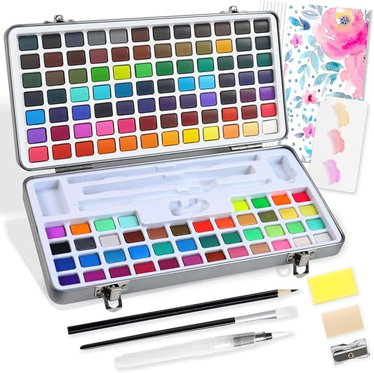 Tavolozza Fine Arts Watercolor Paint Set, 128 Colors Paint with Water Brush Pens and Drawing Pencil - Ideal for Painting, Drawing, and Art Supplies for Kids and Adults - Perfect Starter Kit