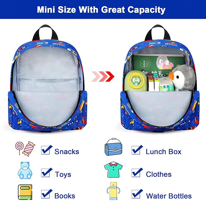 Accmor Toddler Backpack Harness Leash, Mini Baby Walking Backpacks with Anti Lost Wrist Link, Cute Truck Kids Back Pack Harnesses Leashes Tether for 1-3 Yeas Boys Outdoor Travel