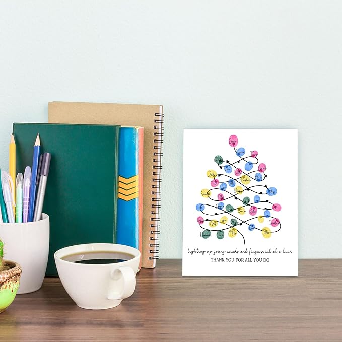 SHLINCO Thank You Teacher Gift, Suitable for Kindergarten, Elementary School and Junior High School Classroom Souvenirs, Fingerprint Art Canvas DIY, Year-End Gift for The Class Teacher
