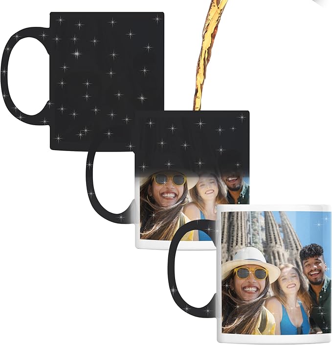 Personalized Coffee Mug – Custom Photo, Text, or Logo Ceramic Magic Mug Tea | Taza Personalizada with Heat Sensitive Color Changing Cup | Customized Gift Idea for Men & Women - Black Starry |11oz