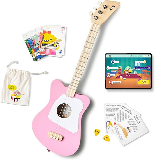 Loog Mini Acoustic kids Guitar for Beginners 3-strings Ages 3+ Learning app and lessons included