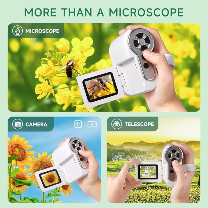 Microscope for Kids, [3-in-1] 1000X Handheld Mini Scope with 2" LCD Screen, Portable Miniscope for Kids 8-12 Halloween Christmas Birthday Edu Gifts, 32GB TF Card Included