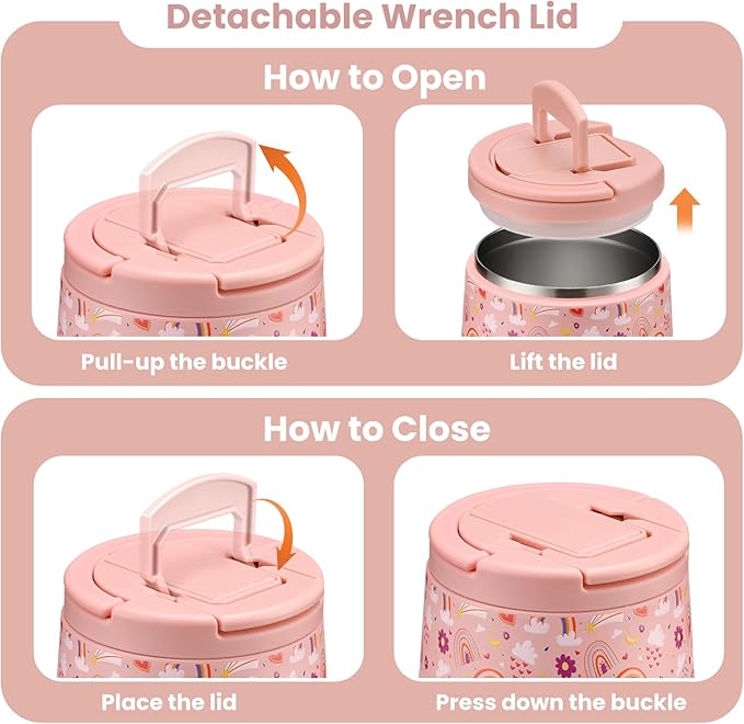 Soup Thermo for Hot Food Kids 14oz Lunch Containers with Buckle Lid Wide Mouth Hot Food Jar Vacuum Insulated Stainless Steel Bento Box Leakproof with Spoon(Rainbow)