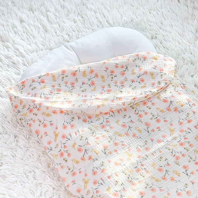 Hooyax Baby Lounger Cover 2 Pack - 100% Muslin Cotton Newborn Lounger Pillow Covers Only, Soft Breathable Infant Lounger Cover with Reinforced Stitching, Fits Most Standard Baby Loungers (Pink Floral)