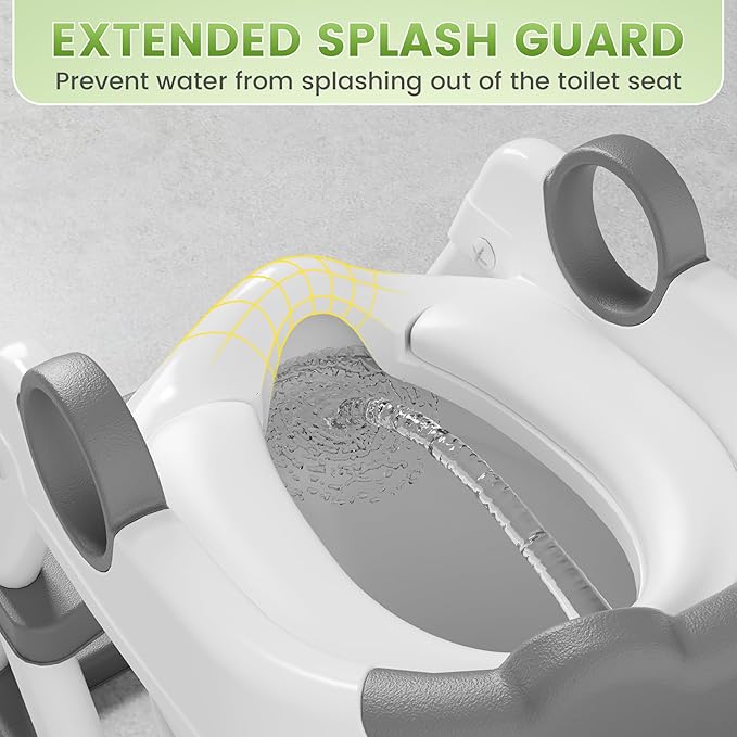 Frog Toilet Seat, Potty Training Toilet Seat for Toddler, Upgrade Potty Training 2 in 1 Toddler Toilet Seat for Boys Girls,Waterproof Soft Mat Non-slip Step Stool