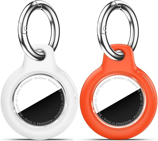 Upgrade Waterproof 2 Pack Airtags Holder with Apple Airtags Keychain, Hard PC Air Tag Case, Anti-Scratch & Shock Air tag Holder, Men's Women's Keyrings & Keychains-White+Orange