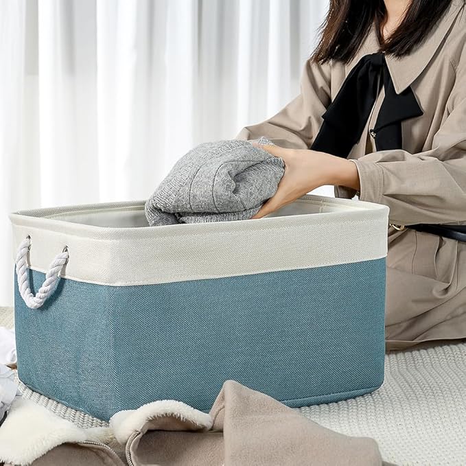 TheWarmHome Storage Baskets for Organizing - Extra Large 3 Pack 17x14x10 inch Storage Bins for Shelves Closet Nursery Bathroom Bedroom Baby Clothes Dog Toy Home Organization (White & Green)