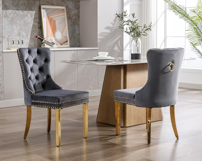 KCC Velvet Dining Chairs Set of 6, Upholstered High-end Tufted Dining Chair - Image 9