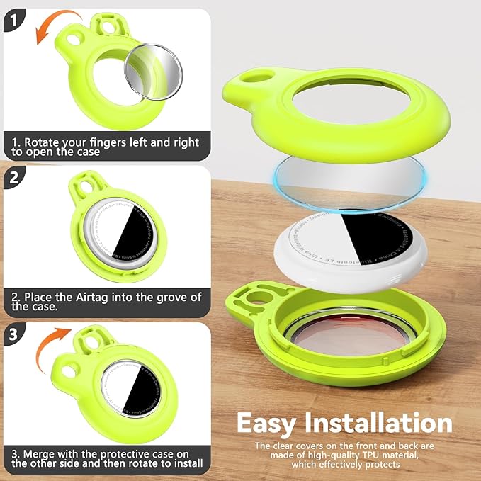 Upgrade Waterproof Airtags Holder with Apple Airtags Keychain, Hard PC Air Tag Case, Anti-Scratch & Shock Air tag Holder,Men's Women's Keyrings & Keychains, for Dog,Car Key,Luggage -Fluorescent Green