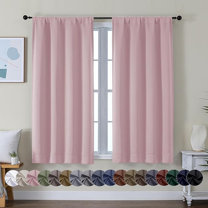 Simplebrand Ava Blush Short Blackout Curtains for Bedroom 54 Inches Long 2 Panels Set, Solid Thermal Insulated, Energy Saving Window Treatment Curtains Blackout Drapes, W40 x L54 Inch, Blush