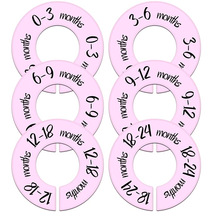 Pro Goleem Baby Closet Dividers Pink Baby Closet Organizer for Nursery Baby Clothes Size Age Dividers Fits 1.5" Rod 6 PCS