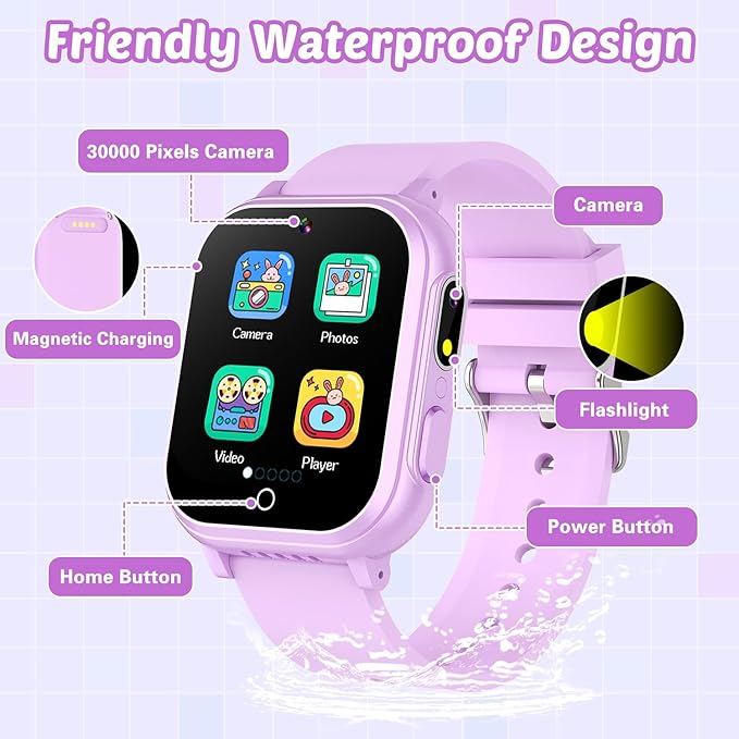 Waterproof Smart Watch for Kids Gift for Girls Age 5-12 with 32 Games, Dual Camera, Habit Tracking, Music Player, Video, Alarm Clock, HD Touchscreen Kids Smart Watch Birthday Toys for 6 7 8 9 Year Old