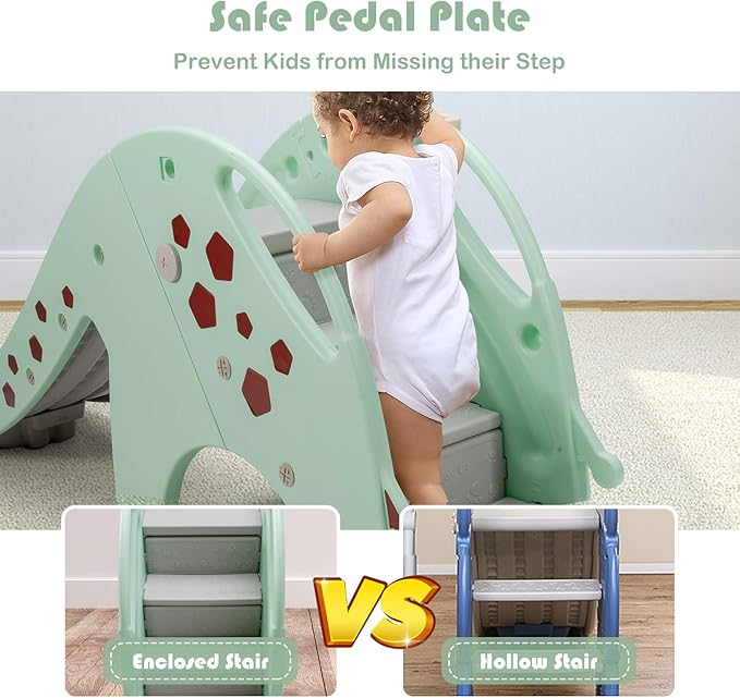 BABY JOY Toddler Slide, Kids Large Slide Play Climber Set with Long Slipping Slope, Basketball Hoop and Ball, Enclosed Steps, Easy Assemble Indoor Outdoor Backyard Freestanding Slides for Kids Age 1-8