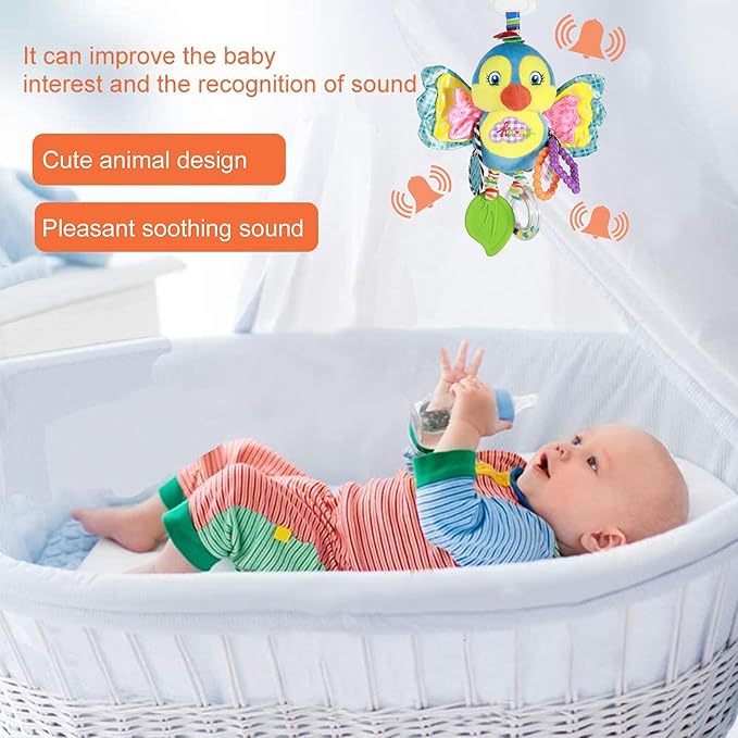 Baby Stroller and Car Seat Toys for Infant - Hanging Rattle Teether Clip on Soft Plush Baby Toys for Boys and Girls 3-12 Months