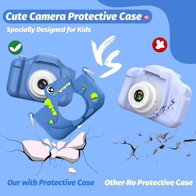Upgrade Dinosaur Kids Camera, Christmas Birthday Gifts for Girls Boys 3-12, 1080P HD Selfie Digital Video Camera for Toddlers, Cute Portable Little Girls Boys Gifts Toys for 3 4 5 6 7 8 9 Years Old
