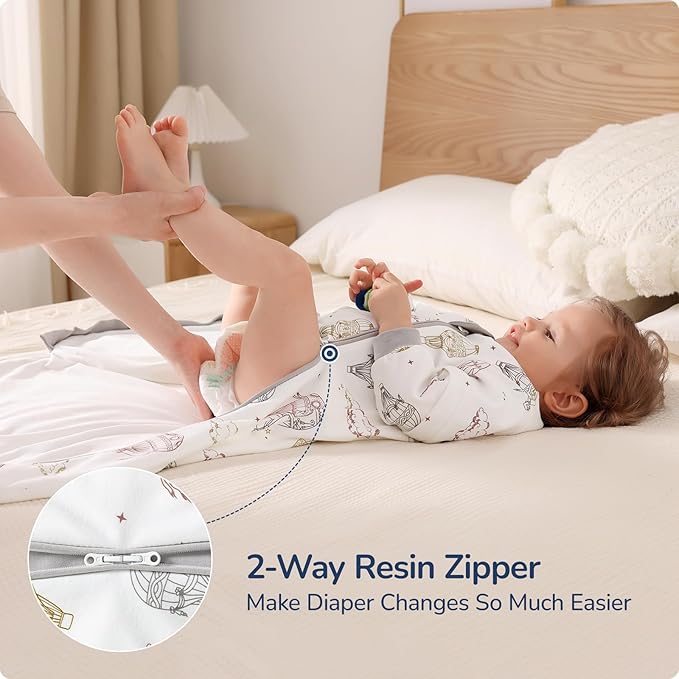 Baby Sleep Sack 3-6 Months, Cotton Detachable Long Sleeve Sleep Sack, 2.5 Tog Toddler Sleeping Sack with Temperature Strips, 2-Way Zipper Wearable Blankets for Newborns, Hot Air Balloon