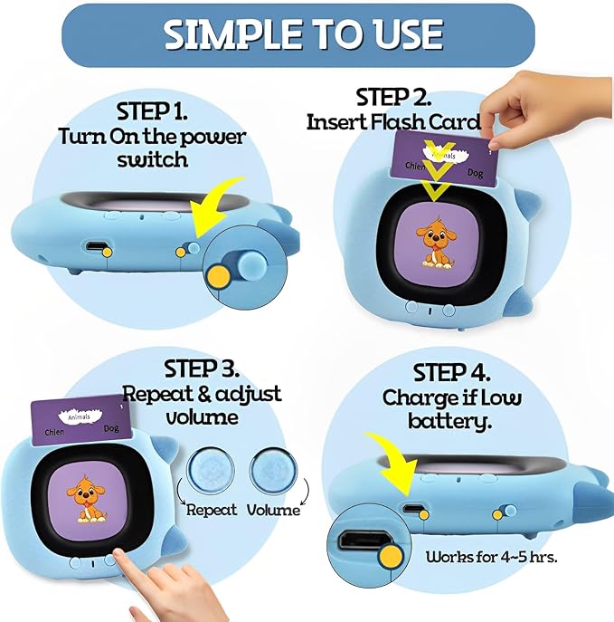 ZEENKIND French & English Talking Flash Cards with 224 Sight Words for Toddlers 2 3 4 5 6 Years Old, Learn French for Kids, Audio Pocket Speech Early Learning Bilingual Flashcard Toys, 112 Cards