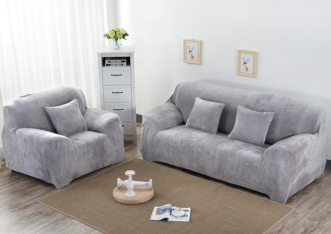 vctops 4 Seater Velvet Plush Stretch Sofa Slipcover 1-Piece Sofa Cover - Image 2